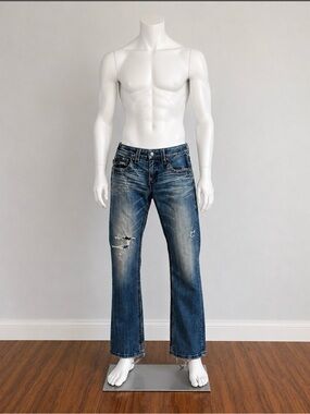 Rock Revival Men’s Zipper Fly Chuck Straight distressed Blue Jeans Size 34